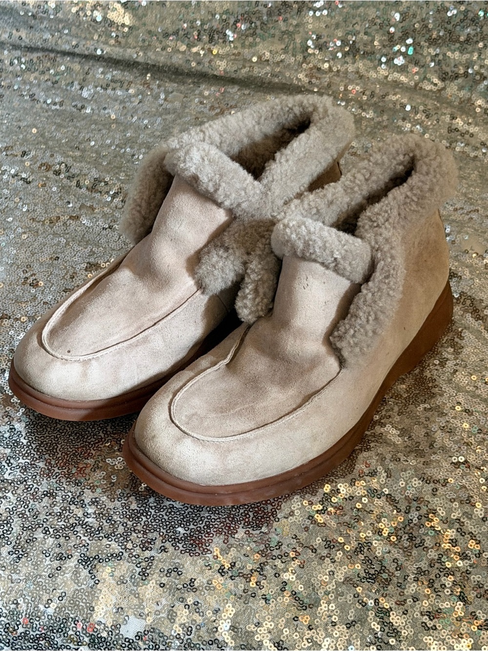 Tendance Beige Suede Slip-On Ankle Boots Size 38